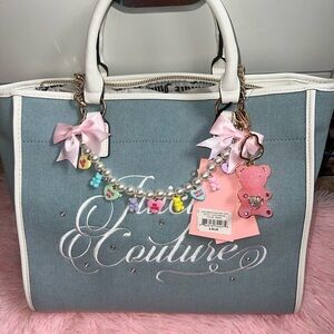 Juicy Couture Blue and White Tote Bag